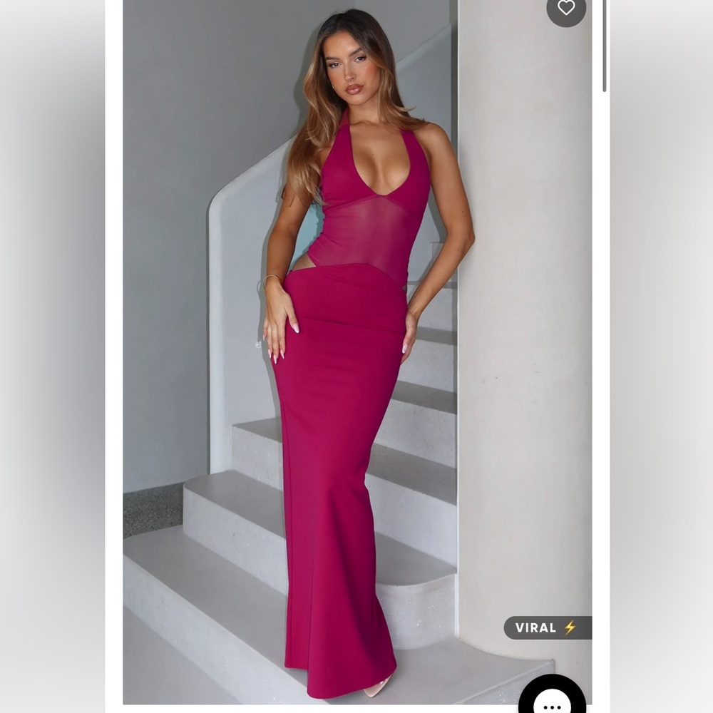 White fox No Notes Needed Halter Maxi Dress Cherry